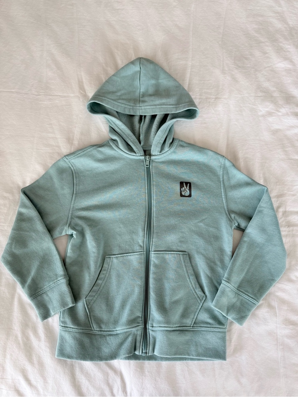 Old Navy Kids Zip-Up Hoodie in Light Teal Seafoam with Peace Patch Size M (8)